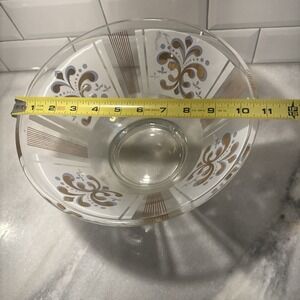 Mid Century Libbey Salad Bowl,,Frosted Glass, Gold Fleur! Elegant**Rare**